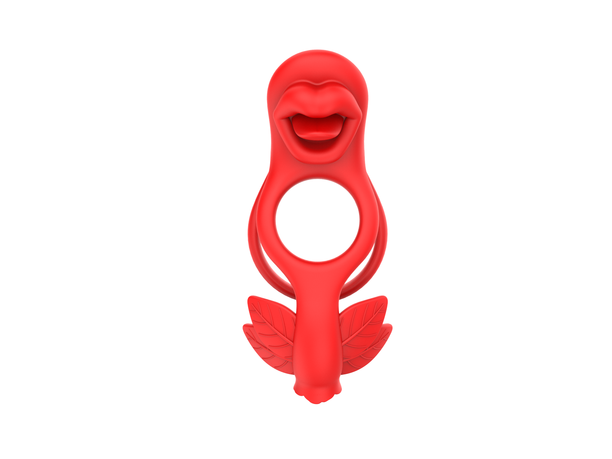 Red silicone cock ring with a unique design for clitoris and penis stimulation