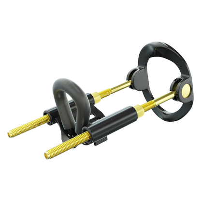 Black and yellow penis extender tool on transparent background