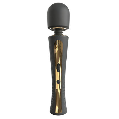Black with gold accent wand vibrator on a transparent background