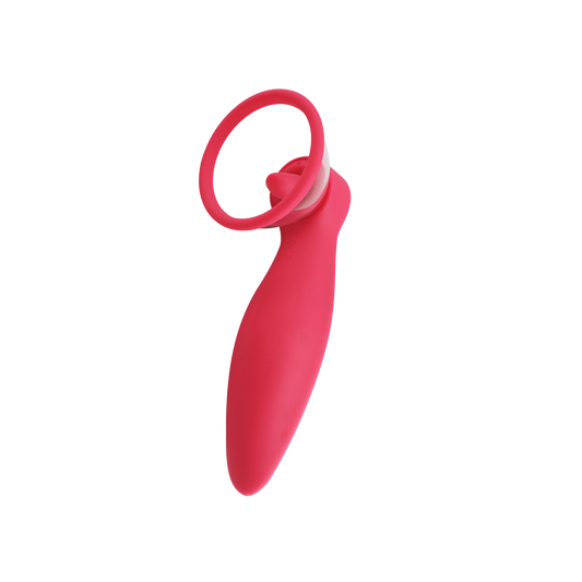 Pink handheld clit-sucking vibrator on transparent background